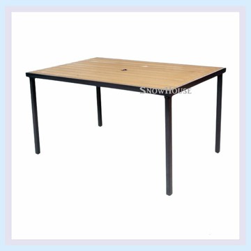 鐵製塑木長方桌(咖啡) /休閒圓桌/餐桌/飯桌/休閒桌 S41199 雪之屋