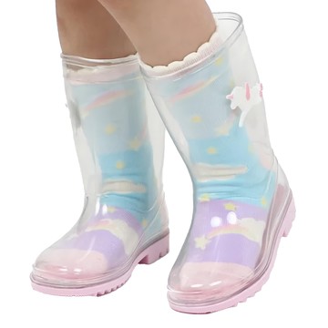Mother garden 萌兔桃桃 雨靴  彩虹獨角獸 透明  15cm