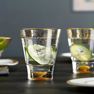 日式金箔茶杯玻璃藏金杯水晶咖啡杯潮流情侶喝水杯家用男女茶杯