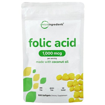 Micro Ingredients, 葉酸軟膠囊，1000 微克，500 粒