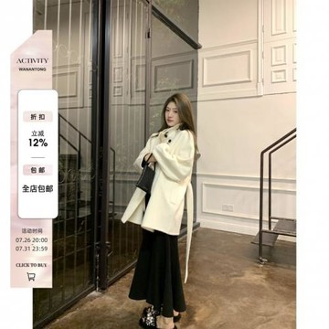 WANANTONG free慵懶褂 立絨全毛中長雙面呢大衣女中長款