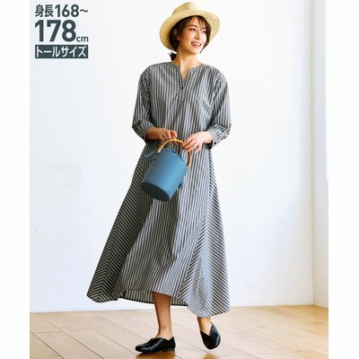 トールサイズ バンドカラー７分袖イレギュラーヘムシャツワンピース 高身長 長身 ロング マキシワンピース Tall Size Dress 通販 Lineポイント最大get Lineショッピング