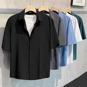 新品【夏季】男襯衫上衣短袖高級感冰絲薄款襯衫男短袖夏季休閒五分袖