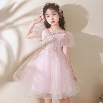 女童禮服輕奢小眾高端花童公主裙兒童粉色小主持人鋼琴演奏演出服
