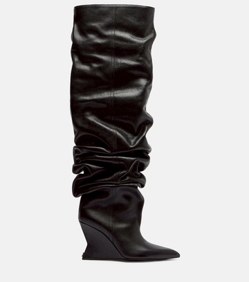 Balmain 95 leather wedge over-the-knee boots