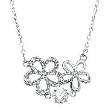Crossfor New York 懸浮閃動項鍊 Shiny Blossom綻放 s925純銀 鋯石 鍊長40+5cm  銀色