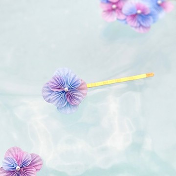 繡球花髮夾 手染絲/紫漸層與浴衣浴衣旋鈕 日本飾品 黃昏天空 透明透視 夏季