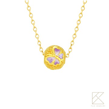 【TLH】黃金墜轉運珠項鍊 純金999 多選 花蝶錦繡 約重0.15錢±0.03 (顏色隨機)-廠商直送