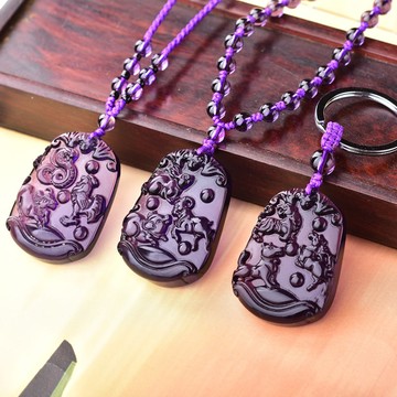 水晶吊墜 紫水晶五行三合貴人生肖項鏈屬豬兔羊蛇雞牛虎馬狗猴鼠龍吊墜女款