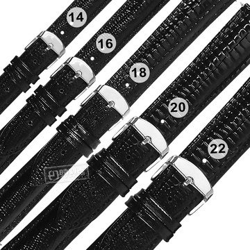 Watchband / 14.16.18.20.22 mm / 別緻鮮亮 色澤蜥蜴紋路 快拆 壓紋真皮錶帶 黑色＃804-02-NBK