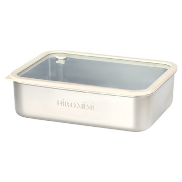 Hiromimi 304不鏽鋼保鮮盒 矽膠玻璃蓋 耐熱0-230度C 700ml 16.1x11.9x4.8cm  米色 + 不鏽鋼銀色  1個