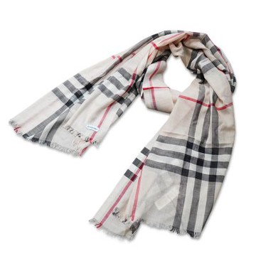 Burberry 博柏利 寬版格紋羊毛絲質圍巾(80787821-米色)