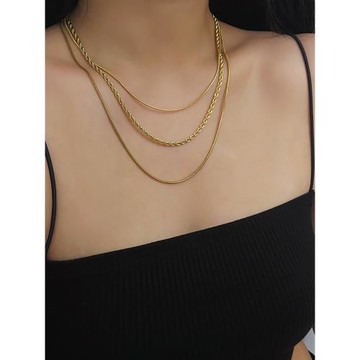 GWE歐美ins多層設計疊戴麻花蛇骨鏈鈦鋼項鏈女時髦簡約百搭鎖骨鏈