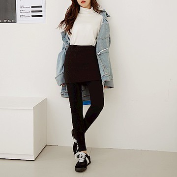 質感壓紋磨毛假兩件保暖內搭褲-OB大尺碼