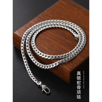 高檔蛇骨鏈男士款潮流百搭925銀項鏈復古高級感小眾素鏈男生銀鏈