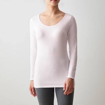 日本千趣會 - 95%棉 大圓領舒膚長袖發熱衣-媽媽-白