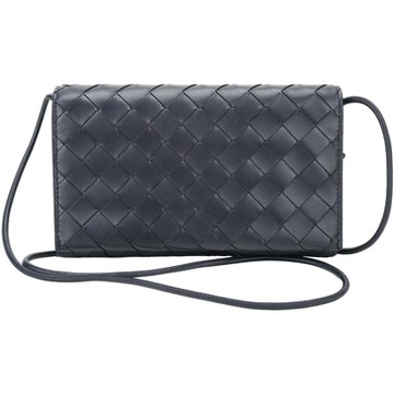 BOTTEGA VENETA 寶緹嘉  BV Intrecciato 小羊皮編織翻蓋錢包/斜背包(深藍色)