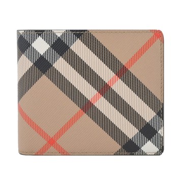 BURBERRY新款格紋對開短夾(零錢袋/沙色)