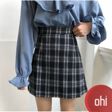【ohi】大尺碼韓版百搭顯瘦高腰半身裙 A字裙 短裙 裙子 休閒褲 短褲 短裙 褲子 女裝XG001格子裙