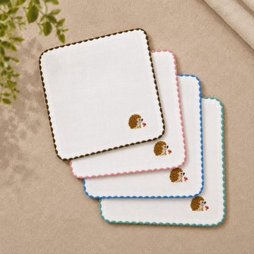 貝柔(4入)刺繡抑菌紗布小方巾-刺蝟
