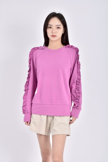 (M) 【艾玲私服】kate spade質感棉質純棉花邊袖紫色長袖上衣