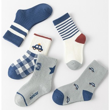 love, charlotte - 秋冬季帥氣汽車中筒棉襪-5 雙一組