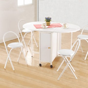 《C&B》橢圓折疊多用途蝴蝶桌椅組(一桌四椅)-白色