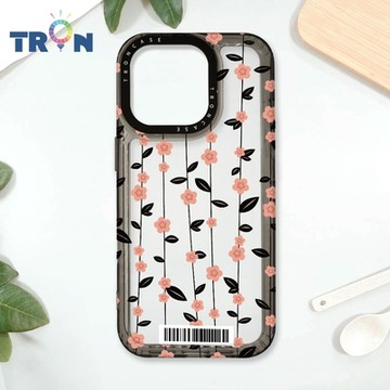 TRON IPhone 16 Pro 條紋透明小花A款 防摔太空載具殼 透黑 軟硬 手機殼