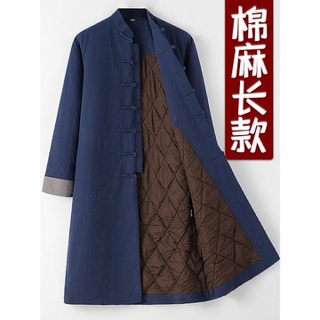 唐裝棉服中式冬季棉衣外套男冬裝中國風長款過膝加厚復古盤扣棉襖