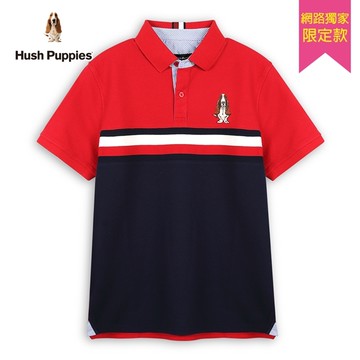 Hush Puppies POLO衫 男裝經典拼接配色織帶刺繡狗POLO衫