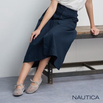 NAUTICA 官方旗艦 女裝 都會時髦排釦A字長裙-黑色