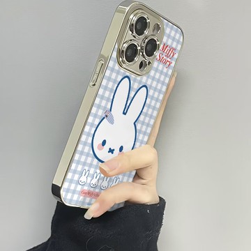 免運+隔日🚚電鍍鏡面手機殼 藍格髮卡米菲兔 適用蘋果17promax 16Pro 15plus14 13 1211防摔