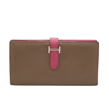 HERMES 愛馬仕 大象灰/糖果粉 Chevre 山羊皮 Bearn 兩折長夾 口O刻 H039785CK 【二手名牌BRAND OFF】