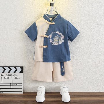 兒童古裝漢服男童夏季改良高端演出服寶寶夏裝薄款超仙中國風套裝