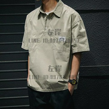 短袖襯衫男士短袖大碼潮牌寬鬆工裝半袖2022年新款日系素色襯衣【雲木雜貨】