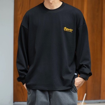 【AMERO】男裝 女裝 圓領長袖T恤 草寫英文 寬鬆版型 情侶裝