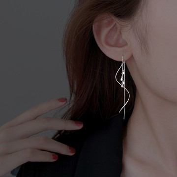 925純銀圓片波浪耳線女夏款年新款潮不規則流蘇耳環防丟耳飾