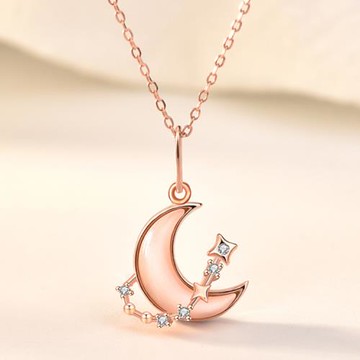 RJ New York 追愛星月水鑽繞月球韓風典雅項鍊(玫瑰金色)