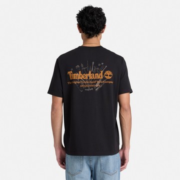 Timberland 男款黑色製靴工藝背面圖案短袖T恤｜A5TRQ001
