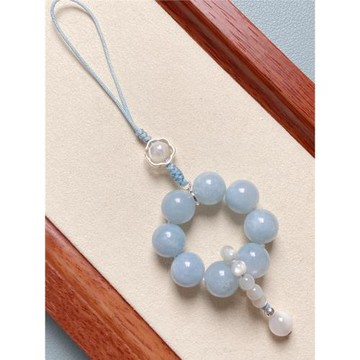 純銀珠子貝珠海藍寶小手捻 指尖文玩繞指柔手捻繞指柔女款手機鏈