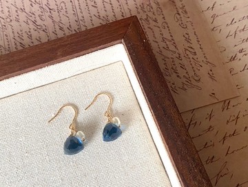 輕珠寶 倫敦藍石英石淡水珍珠 || 溫柔優雅 小冰粽 14KGF 耳環