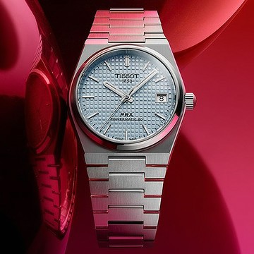 TISSOT 天梭 PRX系列 70年代復刻機械錶-冰藍/35mm T1372071135100