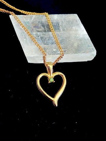 vintage jewelry 典雅心形單顆萊茵鑽 項鍊