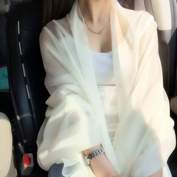 💥免運！🌈臺灣有貨💥冰絲披肩女海邊防曬沙灘巾女士夏季圍巾超薄大長方紗衣白色大絲巾