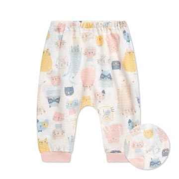 萌貓樂園嬰兒長褲 (天絲橫紋單面布)