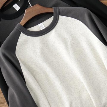 360G插肩拼接衛衣男阿美咔嘰美式復古撞色毛圈針織上衣圓領運動衫