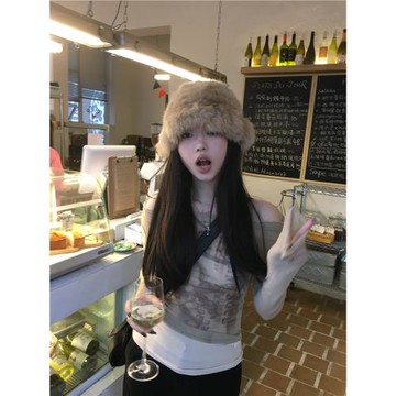 秋冬可愛兔毛帽子顯臉小保暖加厚護耳防凍毛毛針織帽毛絨帽大頭圍