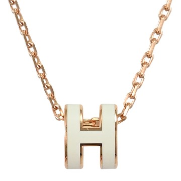 HERMES MINI POPH 經典橢圓H造型項鍊.玫瑰金/白