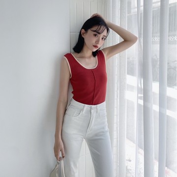 【Aa.chic出清5折起】滾邊中線壓摺細針織背心(五色)女裝/滾邊/細針織/背心【C05738】