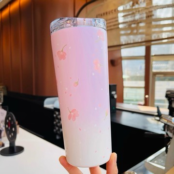 星巴克杯子2026新年禮物春櫻花春綻系列粉白漸變雙飲口吸管隨行不鏽鋼喝水杯子